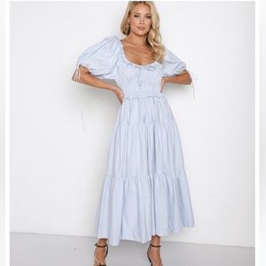 En Saison Poplin Puff Sleeve Tiered Midi Dress Size Small